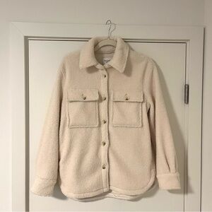 Abercrombie & Fitch Faux Shearling Sherpa Shirt Jacket| Light Beige | Size XS